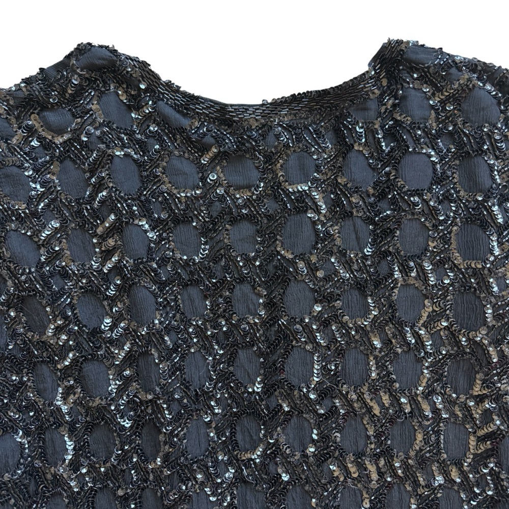 Vintage Scala Black Beaded Sequin Evening Jacket Art Deco Glam Cocktail Party L - Picture 8 of 9